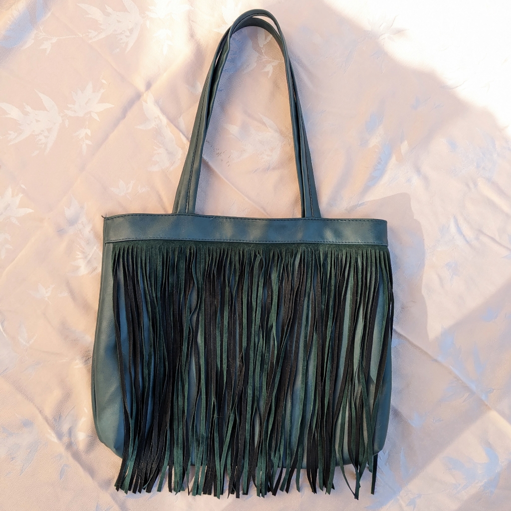 Dark Green Fringe Bag